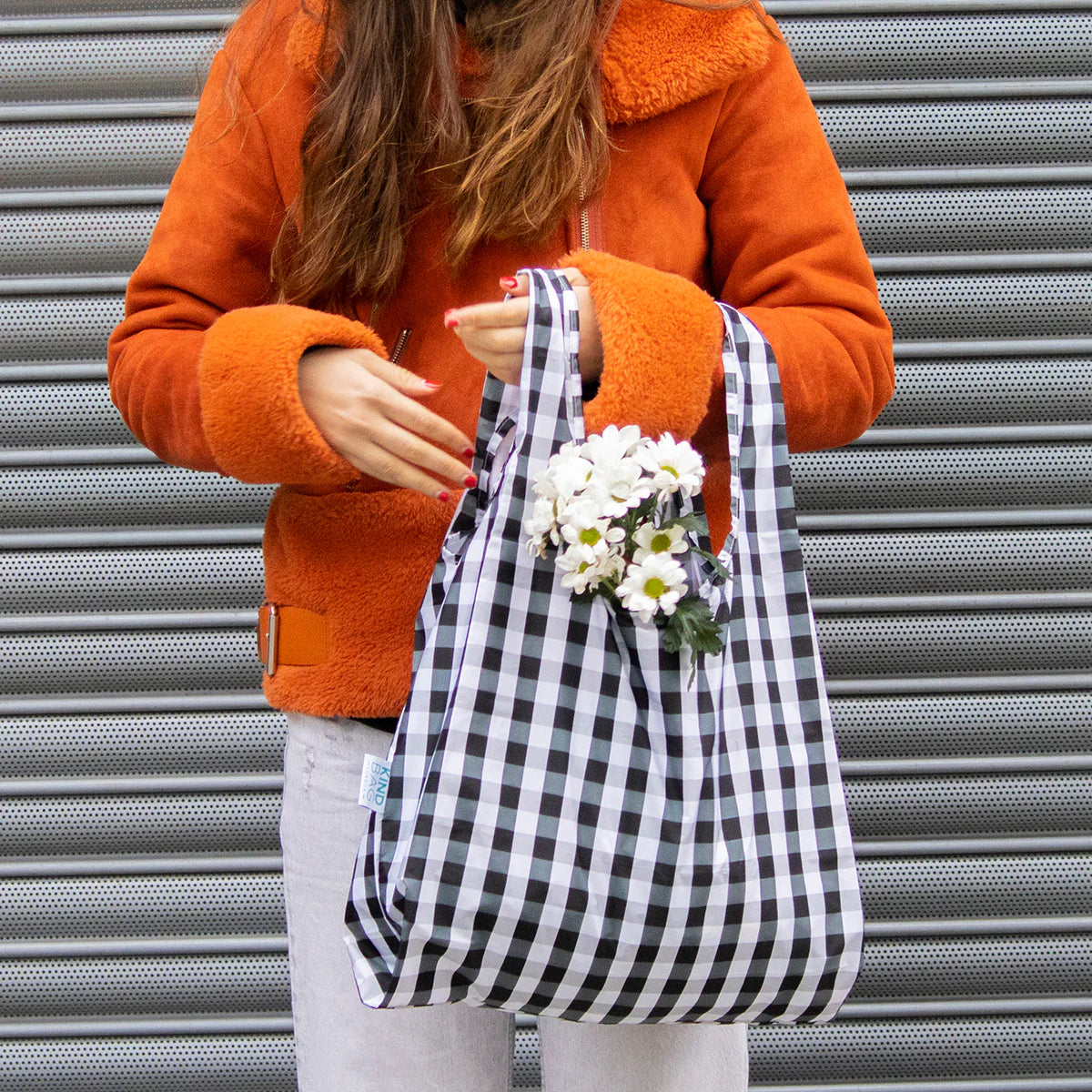 Reusable Bag Medium Black & White Gingham | Eco-Friendly Sustainable Shopping Bag