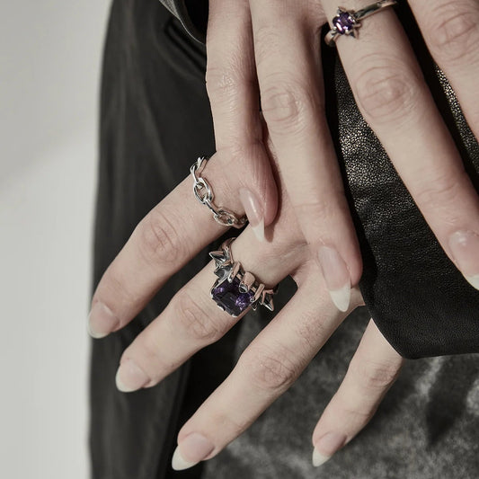 Facet Chain Ring - High Polish 925 Sterling Silver