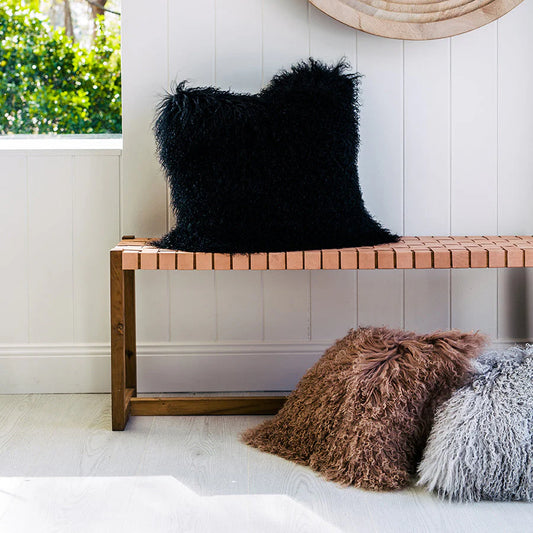 Mongolian Sheepskin Cushion - Black