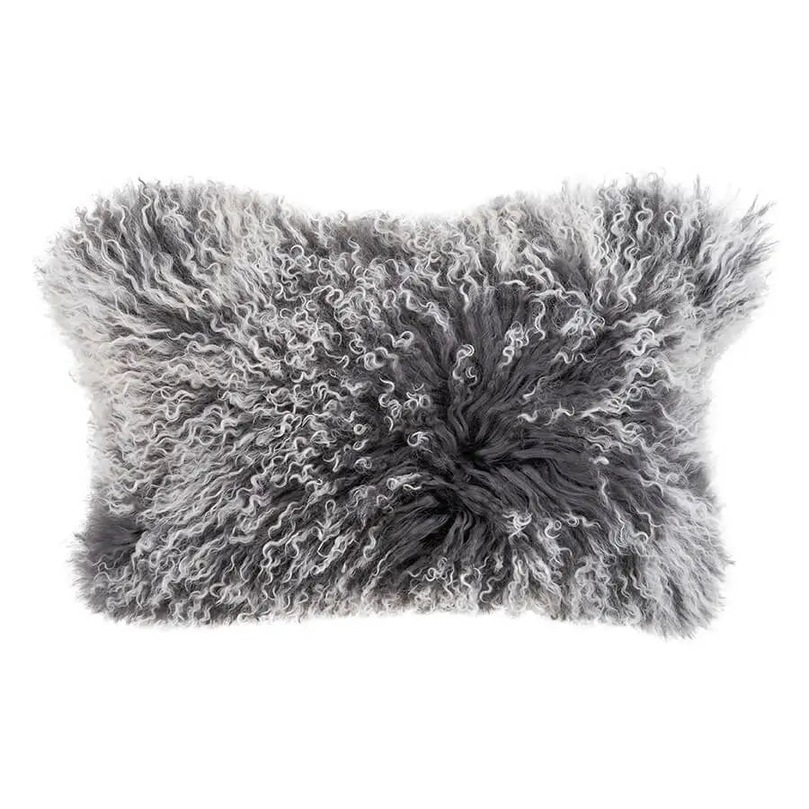 Mongolian Sheepskin Cushion - Charcoal White Tip