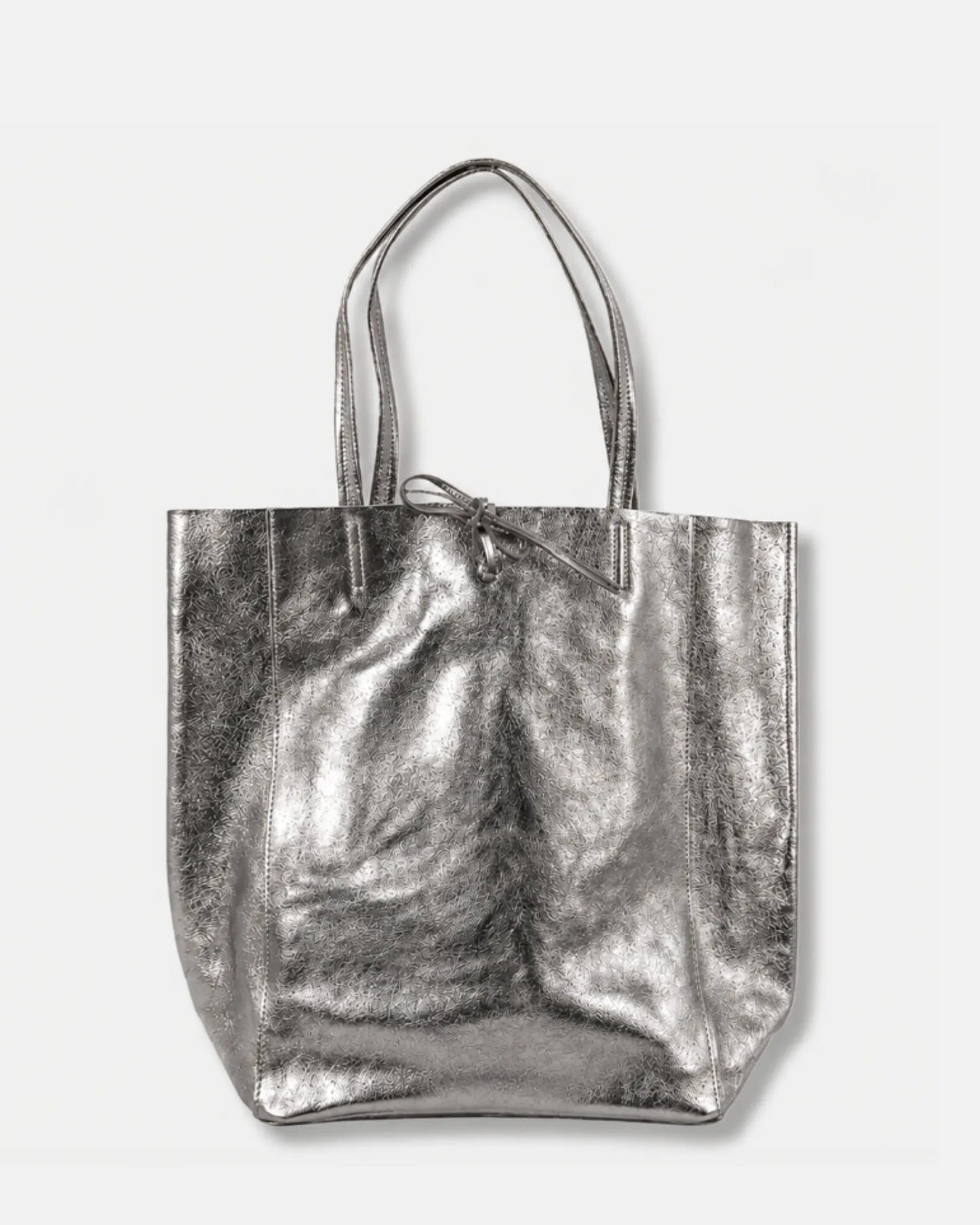 Gunmetal Metallic Italian Leather Tote Bag
