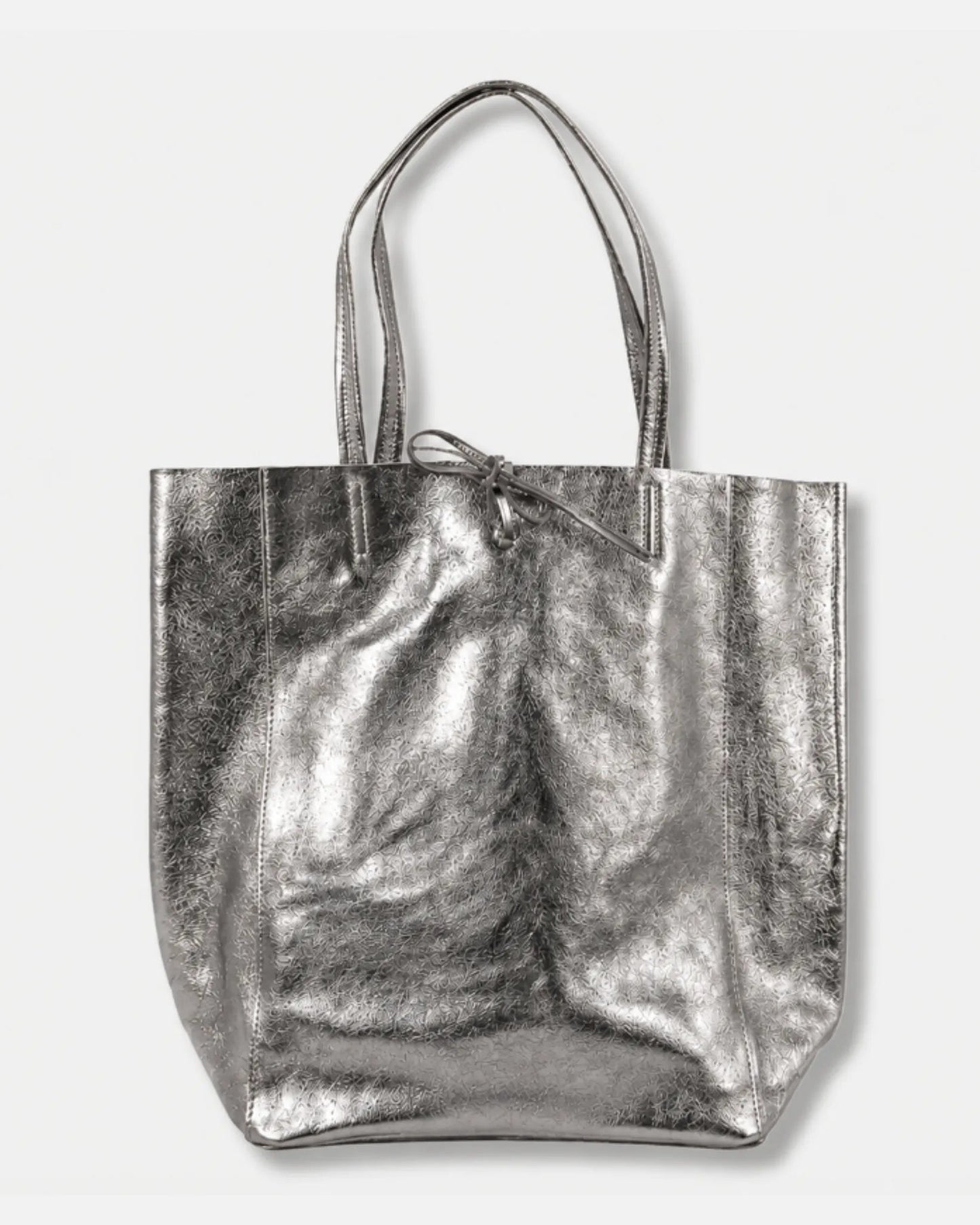 Gunmetal Metallic Italian Leather Tote Bag