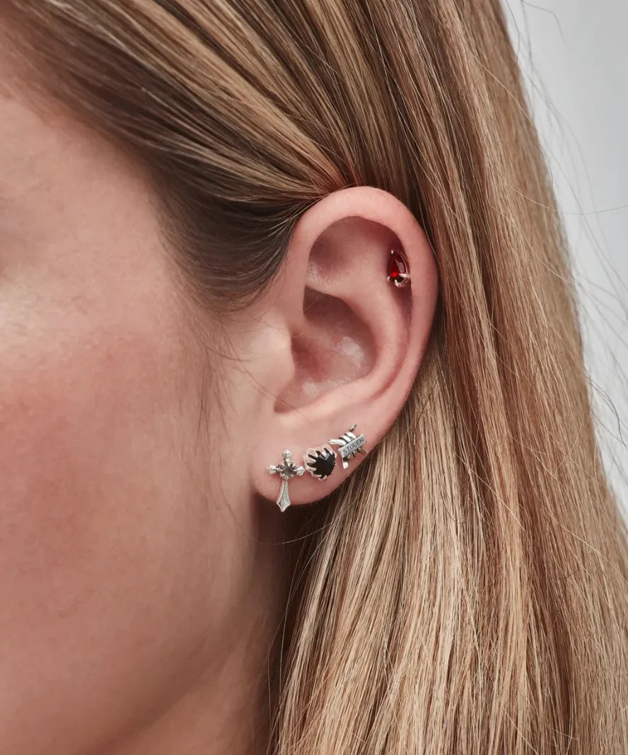 Punk Rose Sterling Silver Stud Earrings with Dark Amethyst