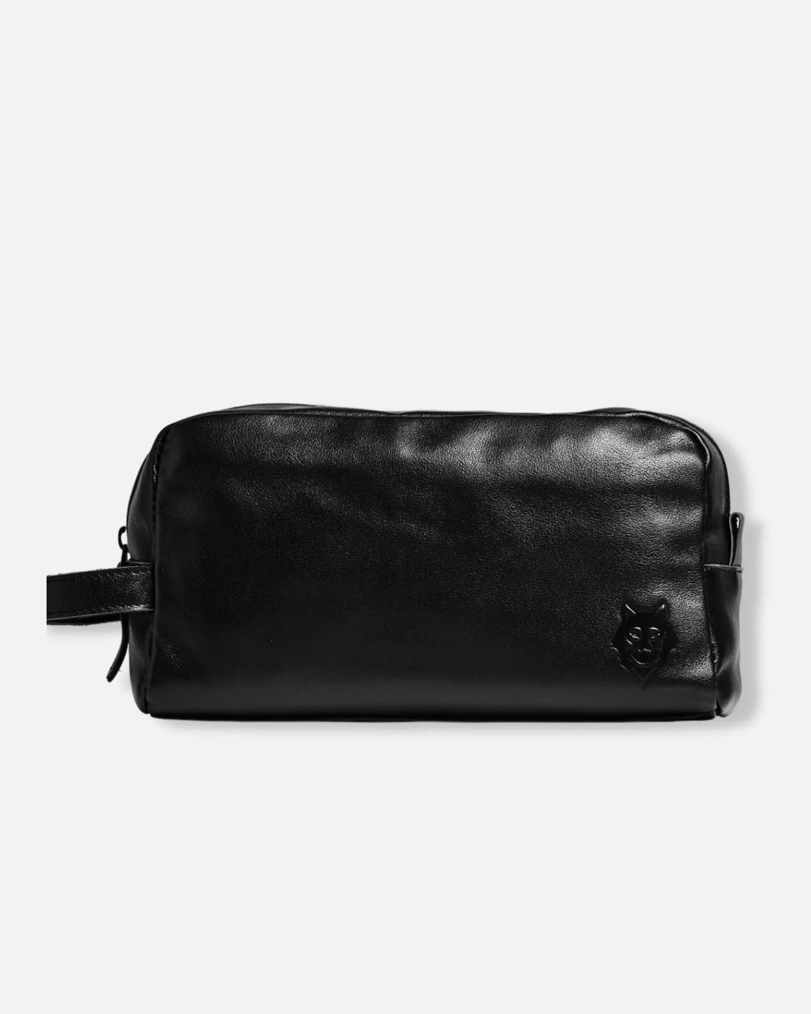 Society of Wolves black leather toiletry bag