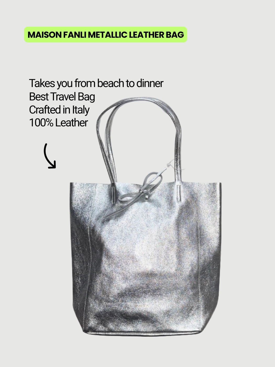 Maison Fanli silver Italian leather tote bag foldable luxury travel carry bag