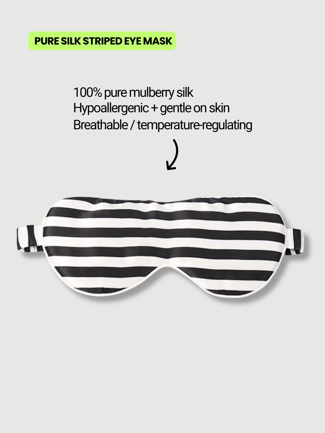 Black and white striped mulberry silk sleep mask breathable travel eye mask