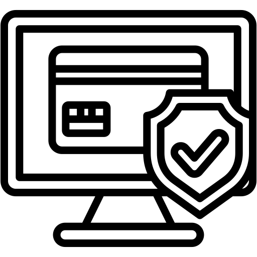Icon of a computer monitor with a shield and check mark, symbolizing security.